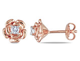 Created White Sapphire 1/3 Carat (ctw) Flower Stud Earrings in Pink-plated Sterling Silver
